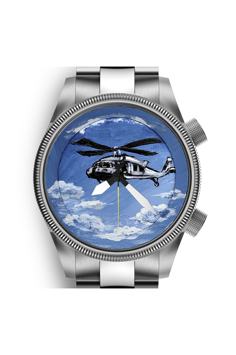 handpainted watch dial in air wolf viggen, helicopter black hawk watch